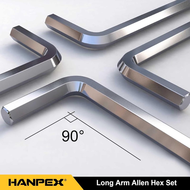 Hanpex Long Arm Hex Key Allen Wrench Set with Ball End, Ball-End Hex Allen Key, Allen Wrench Set Chrome Vanadium Steel(Cr-V), Tamperproof TORX L- Key Set (9Pc Imperial) - Image 4